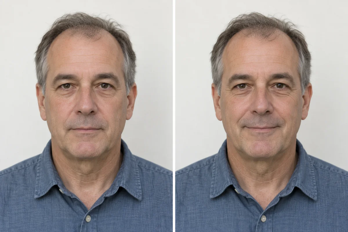 The same man with a relaxed neutral expression and a gentle closed-mouth smile.